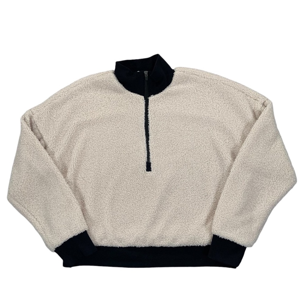 Fabletics Women’s Cream & Black Sherpa Fleece Half Zip Jacket Size Medium